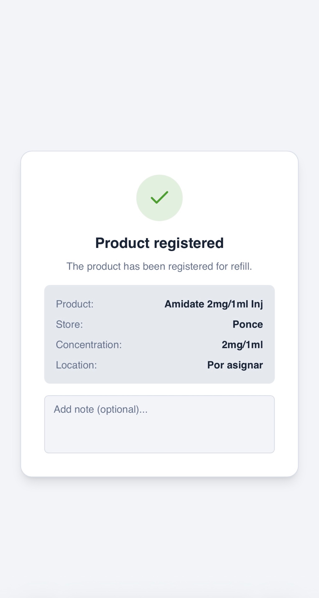 Producto registrado en iVETory
